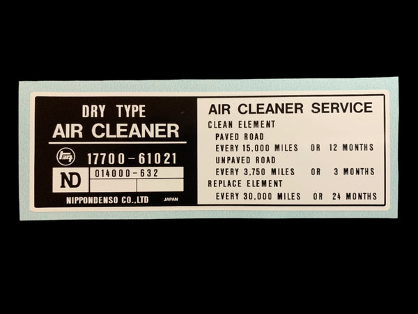 Air Cleaner Decal for '78 Land Cruiser FJ40 FJ45 FJ55 – City Racer LLC