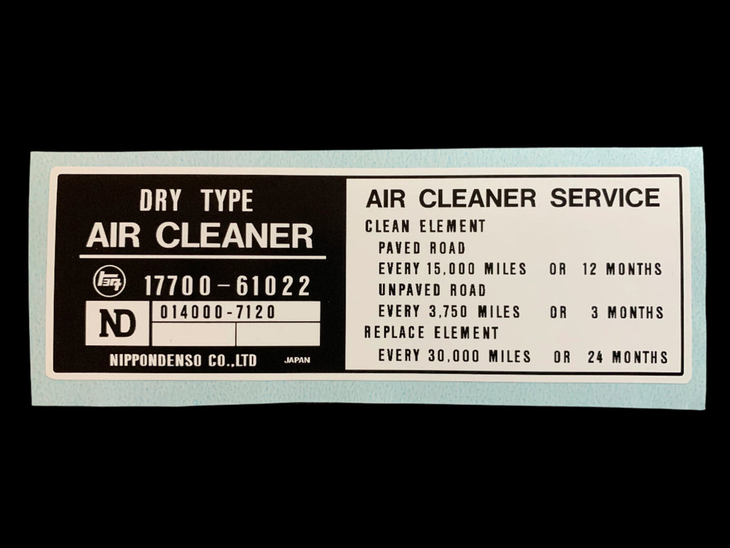 Air Cleaner Decal for '79 to '80 Land Cruiser FJ40 FJ45 FJ55