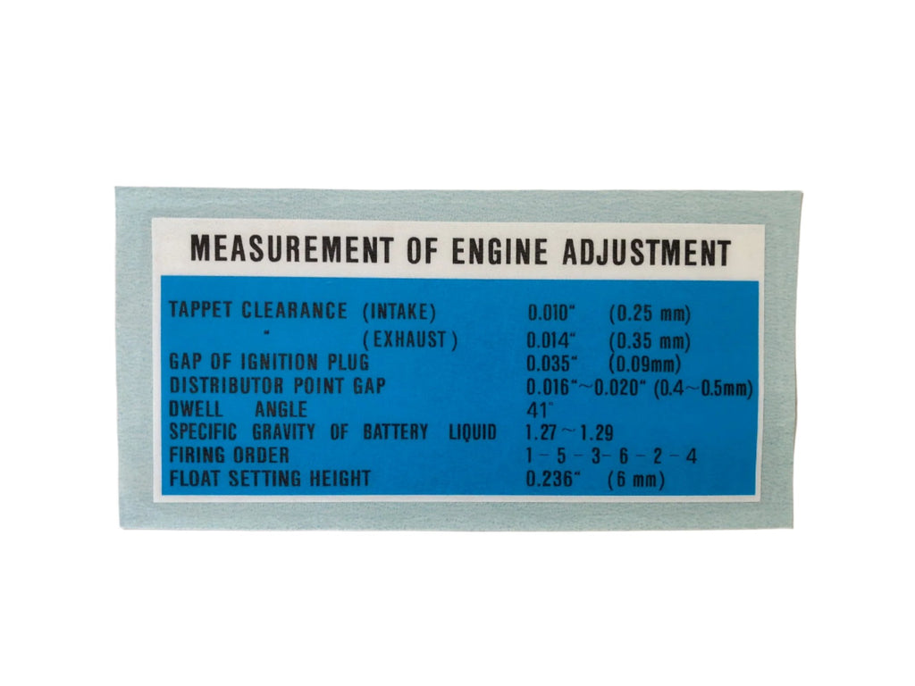 Engine Adjustment Decal for '62 to '64 Land Cruiser FJ40