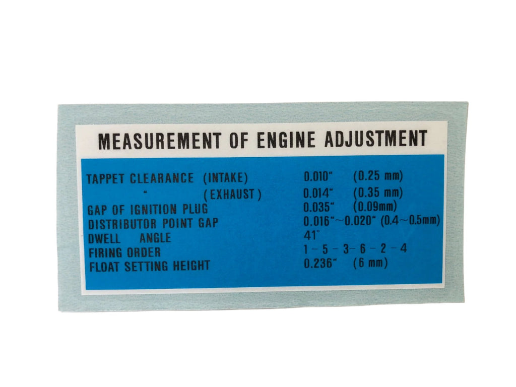 Engine Adjustment Decal for '65 to '67 Land Cruiser FJ40