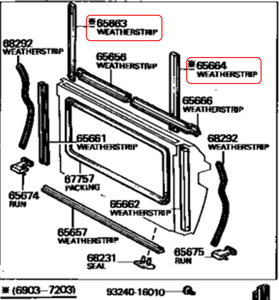 Tail Gate Side Weatherstrips No. 2 for Land Cruiser FJ55 - LH and RH