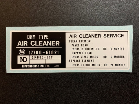 Air Cleaner Decal for '78 Land Cruiser FJ40 FJ45 FJ55