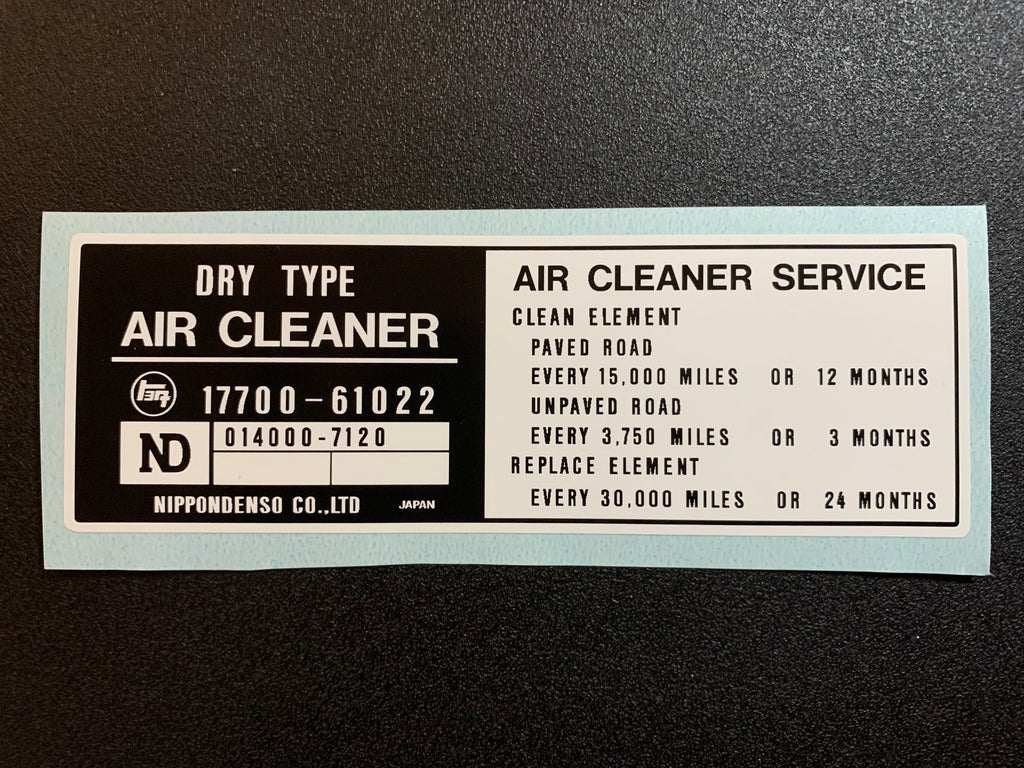 Air Cleaner Decal for '79 to '80 Land Cruiser FJ40 FJ45 FJ55