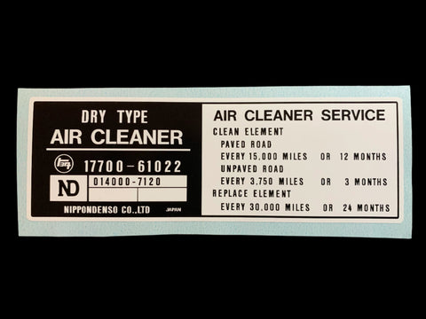 Air Cleaner Decal for '79 to '80 Land Cruiser FJ40 FJ45 FJ55