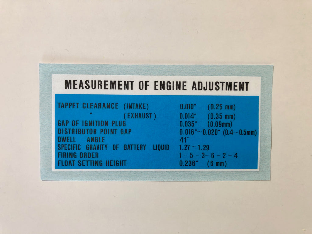 Engine Adjustment Decal for '62 to '64 Land Cruiser FJ40