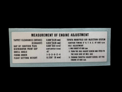 Engine Adjustment Decal for '68 to '74 Land Cruiser FJ40