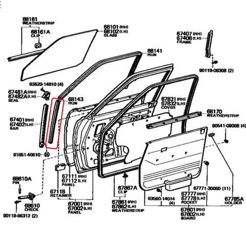 OEM Front Door Glass Lower Run for Land Cruiser FJ60 FJ62